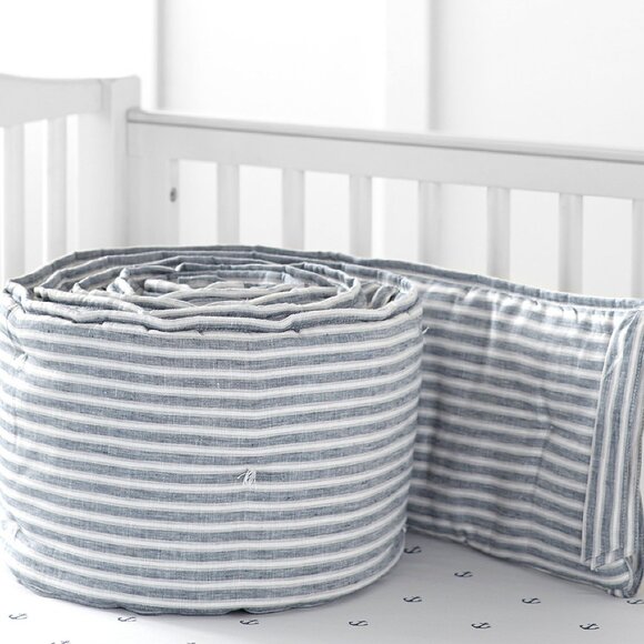 Pottery Barn Kids Montauk Belgian Flax Linen Bumper, Blue - Picture 1 of 4